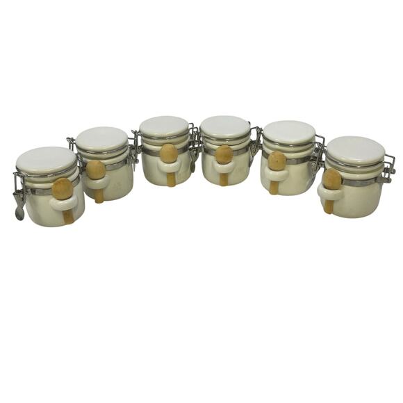 WCL Ceramic Mini Floral Design Spice Jar Canisters with Wooden Spoons-Set of 6 - Picture 6 of 13